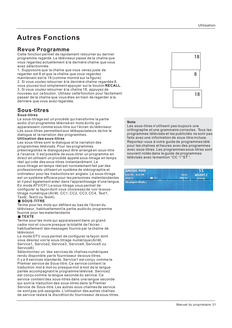 Autres fonctions, Revue programme, Sous-titres | Hitachi HLC26R1 User Manual | Page 73 / 126