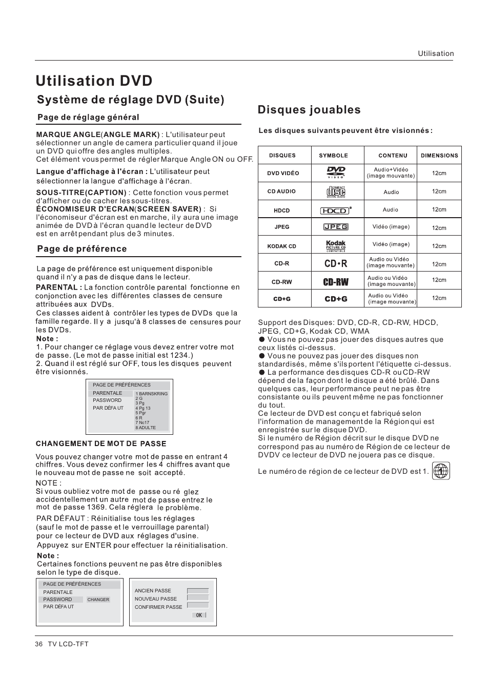 Utilisation dvd, Disques jouables | Hitachi HLC26R1 User Manual | Page 78 / 126
