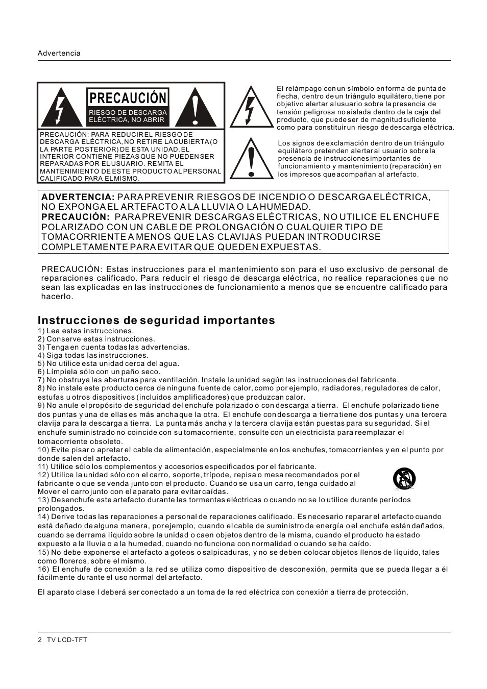Precaución, Instrucciones de seguridad importantes | Hitachi HLC26R1 User Manual | Page 86 / 126