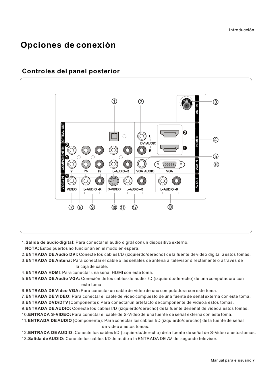 Opciones de conexión, Controles del panel posterior | Hitachi HLC26R1 User Manual | Page 91 / 126