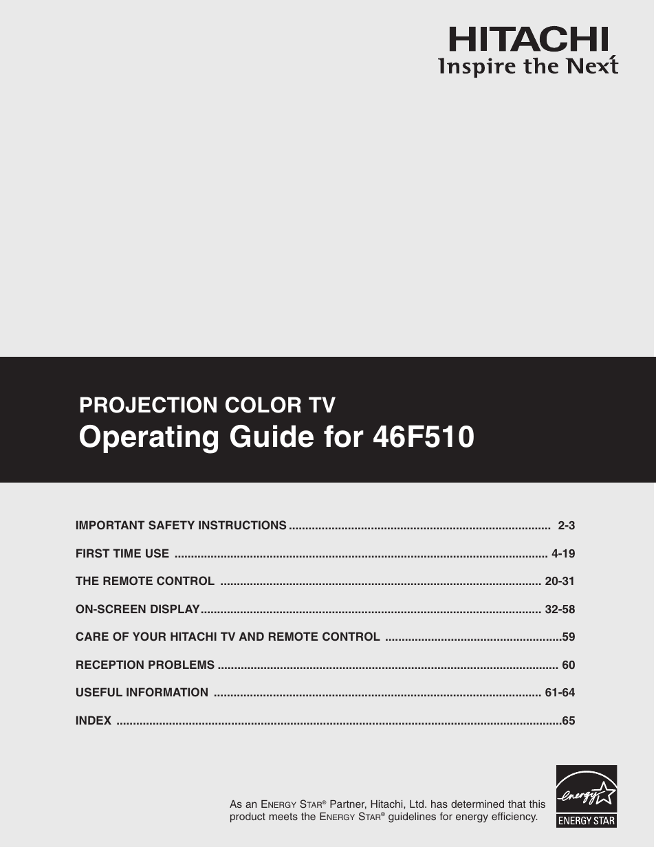 Hitachi 46F510 User Manual | 68 pages