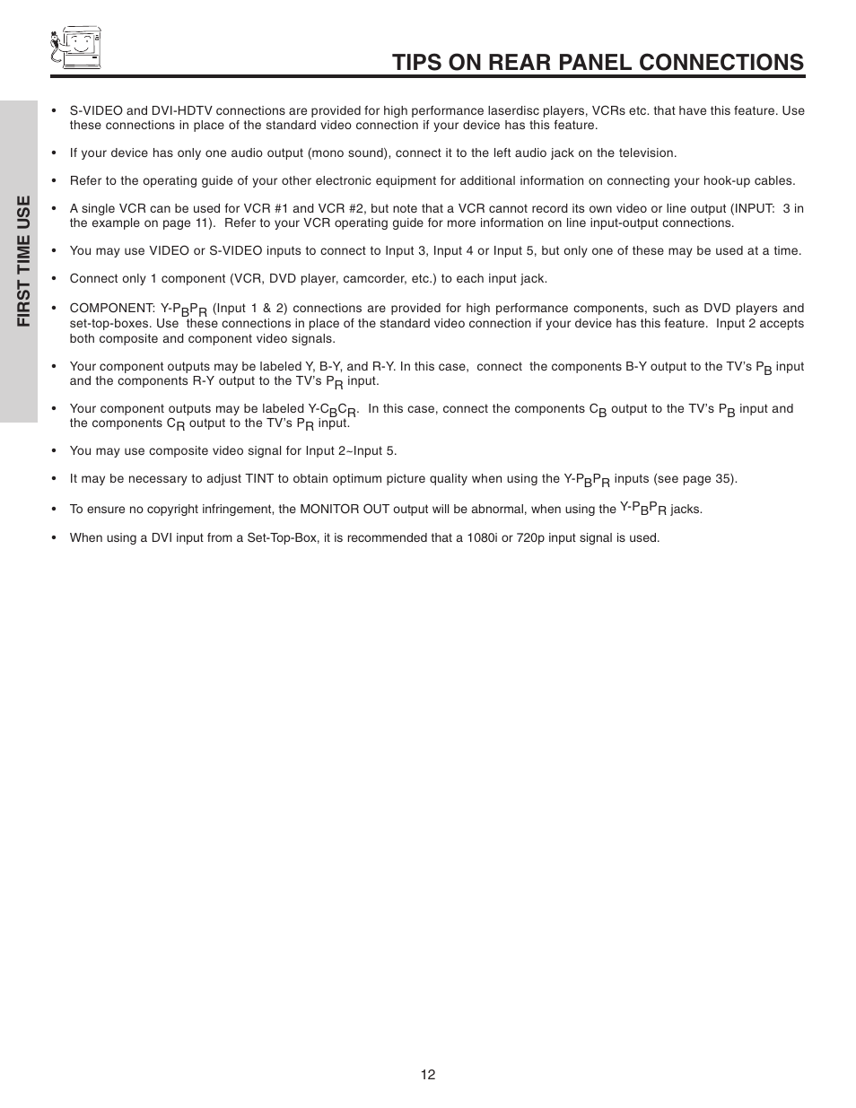 Tips on rear panel connections | Hitachi 46F510 User Manual | Page 12 / 68