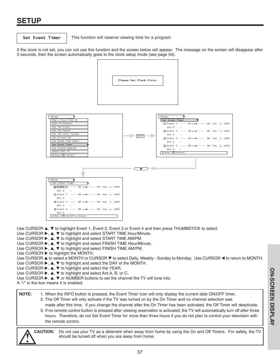 Setup, On-screen displa y | Hitachi 46F510 User Manual | Page 57 / 68