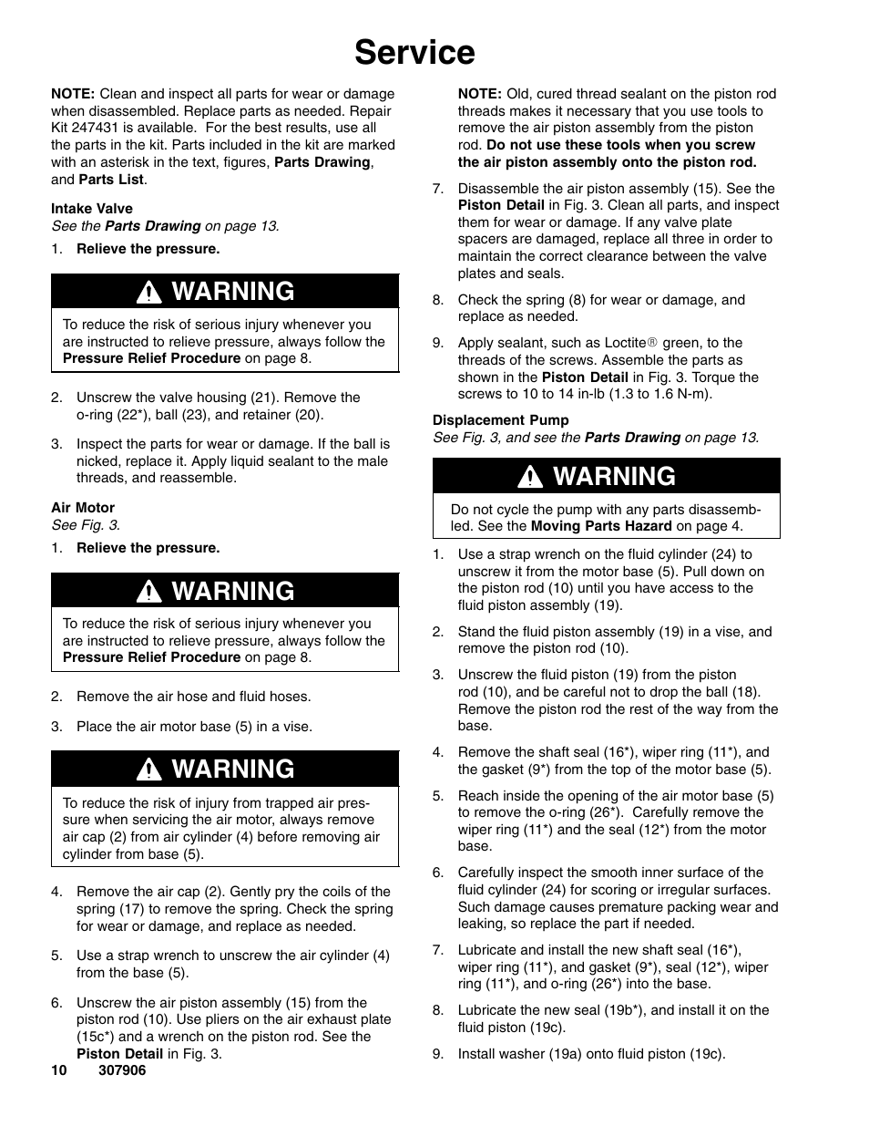 Service, Warning | Hitachi 222104 User Manual | Page 10 / 16