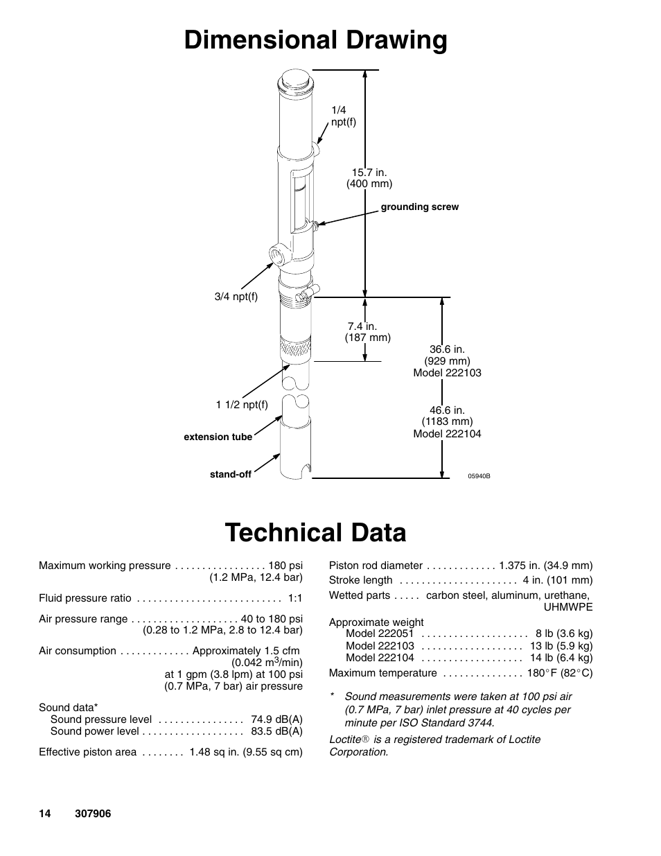 Dimensional drawing, Technical data | Hitachi 222104 User Manual | Page 14 / 16