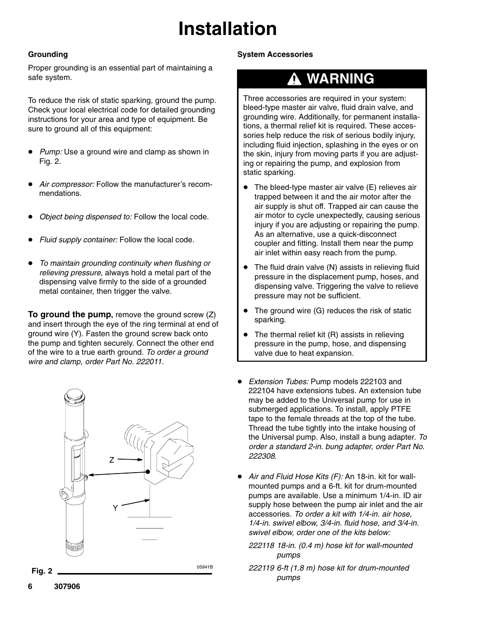 Installation, Warning | Hitachi 222104 User Manual | Page 6 / 16