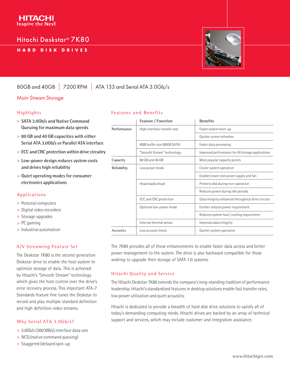 Hitachi Deskstar 7K80 User Manual | 2 pages