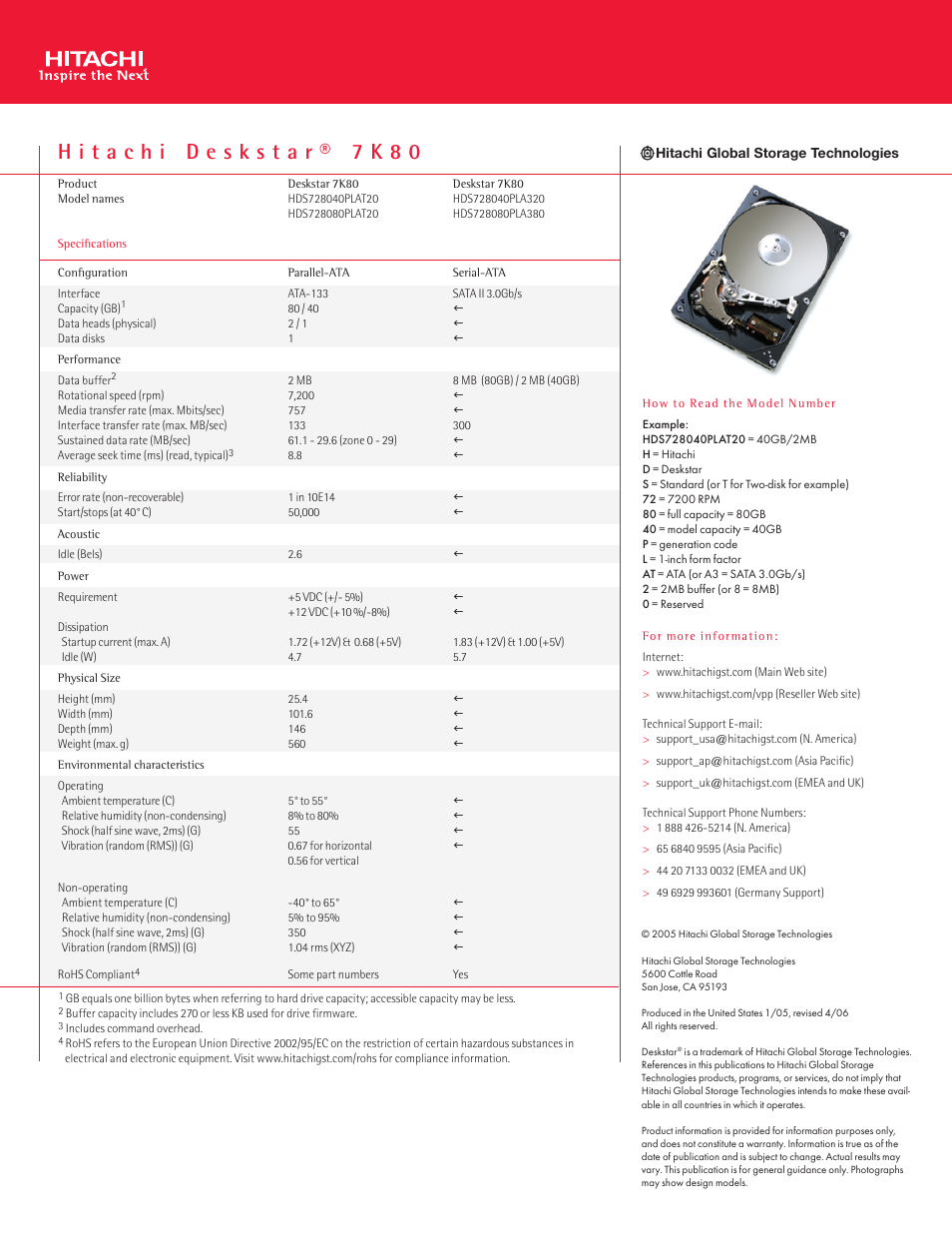 Hitachi Deskstar 7K80 User Manual | Page 2 / 2