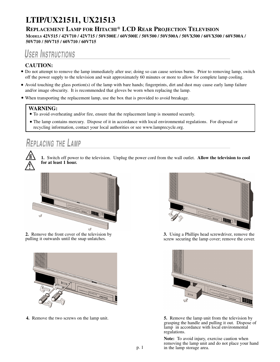 Hitachi LTIP/UX21511 User Manual | 2 pages