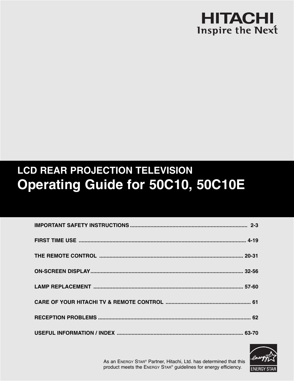 Hitachi 50C10E User Manual | 72 pages