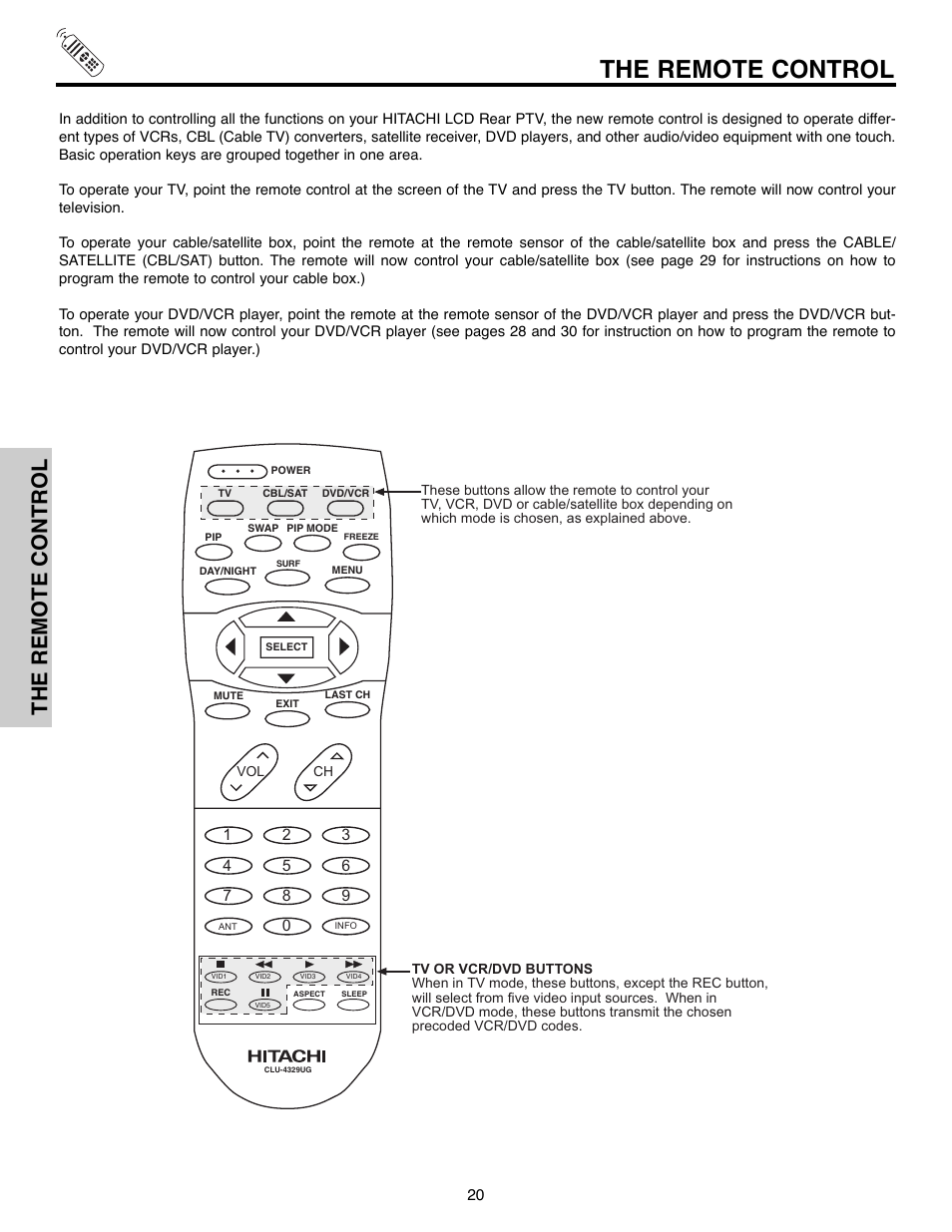 The remote control | Hitachi 50C10E User Manual | Page 20 / 72