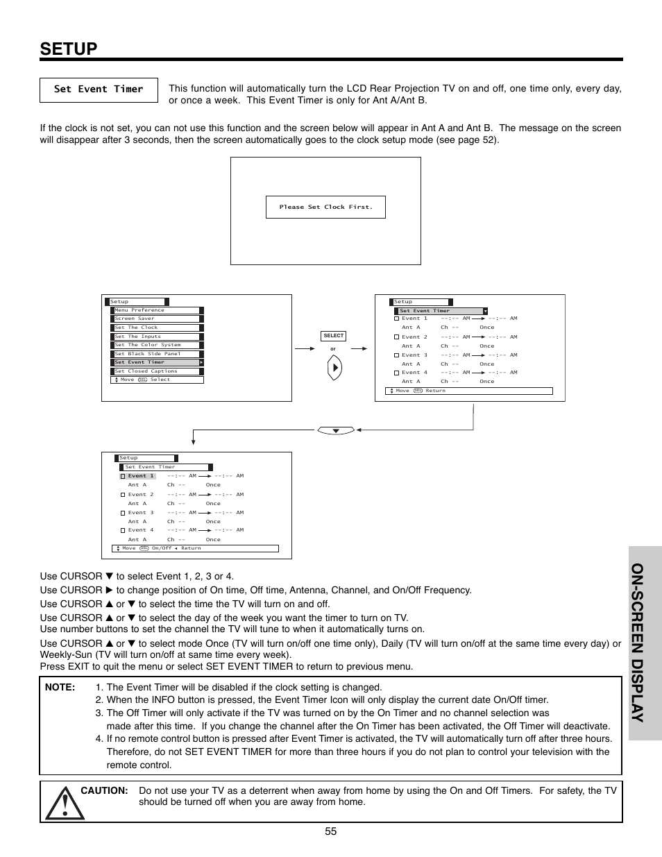 Setup, On-screen displa y | Hitachi 50C10E User Manual | Page 55 / 72