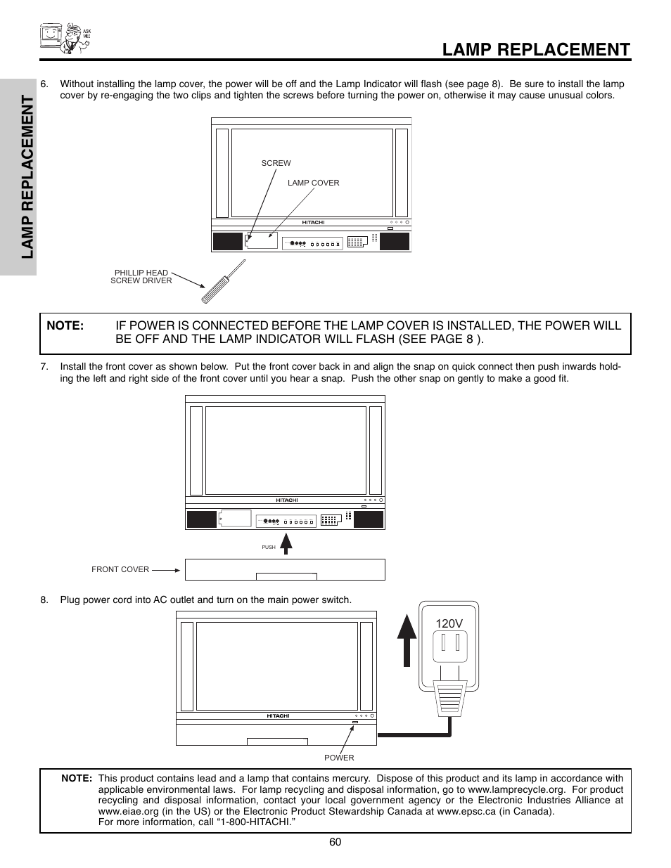 Lamp replacement | Hitachi 50C10E User Manual | Page 60 / 72