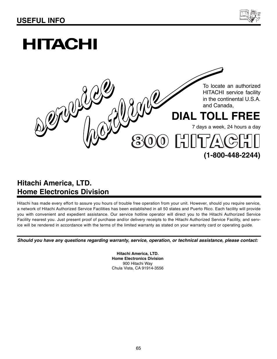 Service ser vic e | Hitachi 50C10E User Manual | Page 65 / 72