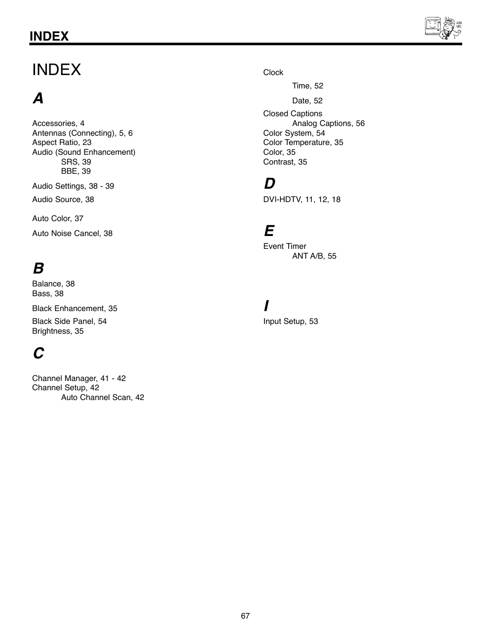 Index | Hitachi 50C10E User Manual | Page 67 / 72