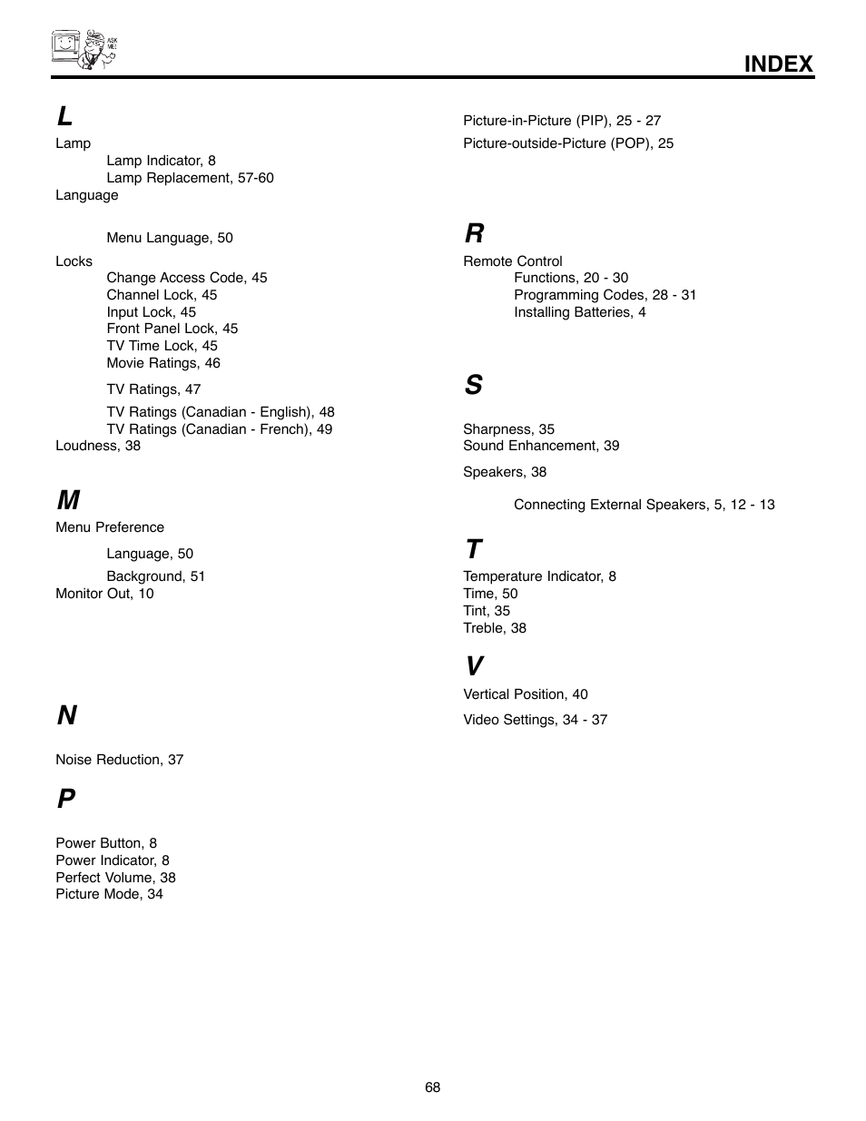 Index | Hitachi 50C10E User Manual | Page 68 / 72