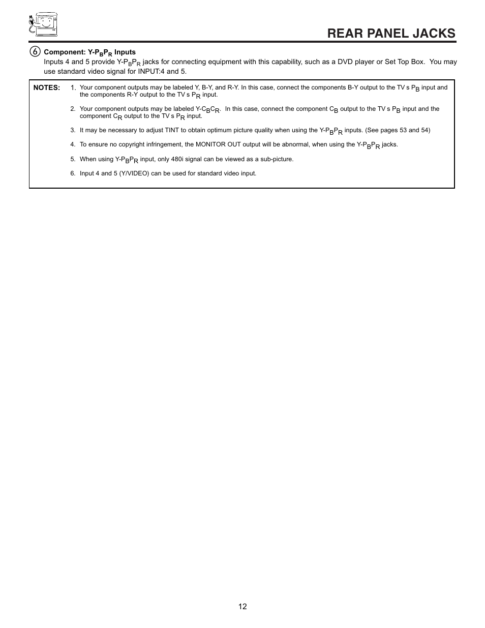 Rear panel jacks | Hitachi 43FDX10B User Manual | Page 12 / 68