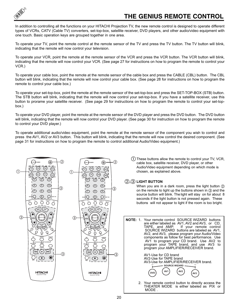 The genius remote control, ቢባ ቤ ቤ ቤ | Hitachi 43FDX10B User Manual | Page 20 / 68