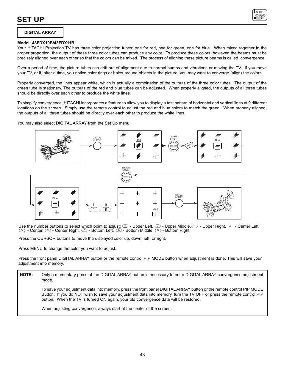 Set up | Hitachi 43FDX10B User Manual | Page 43 / 68