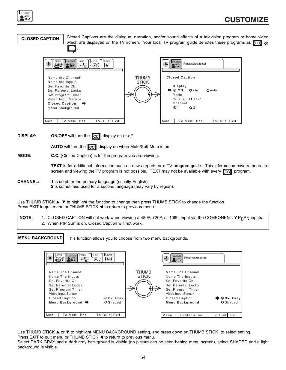 Customize | Hitachi 43FDX10B User Manual | Page 54 / 68