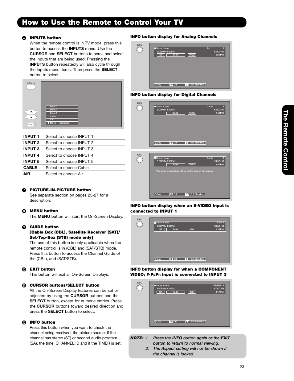 How to use the remote to control your tv, The remote contr ol | Hitachi 50V720 User Manual | Page 23 / 72