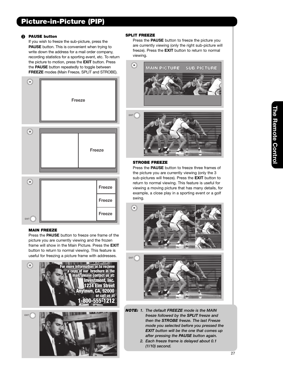 Picture-in-picture (pip), The remote contr ol | Hitachi 50V720 User Manual | Page 27 / 72