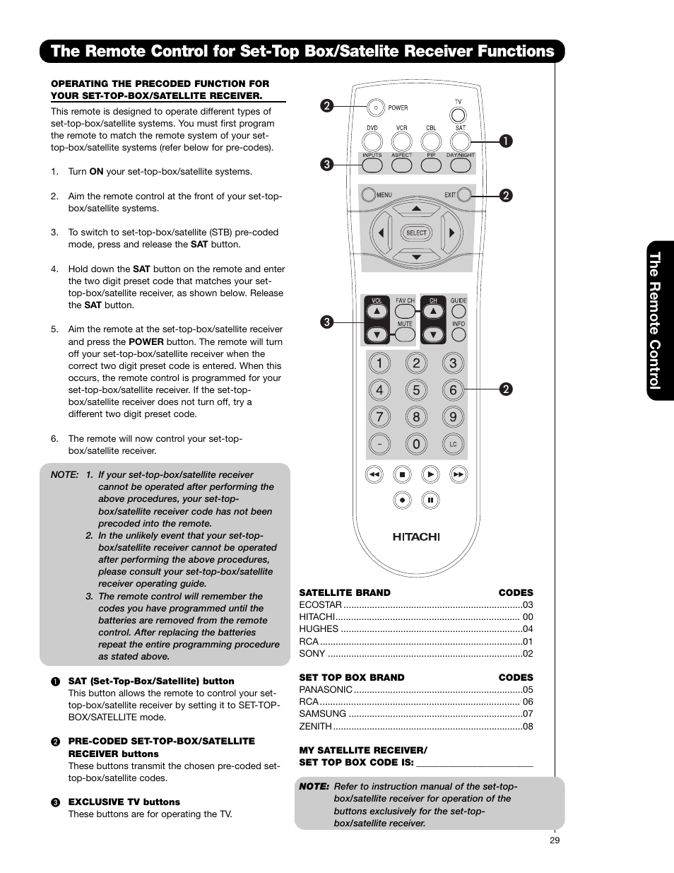 The remote contr ol | Hitachi 50V720 User Manual | Page 29 / 72