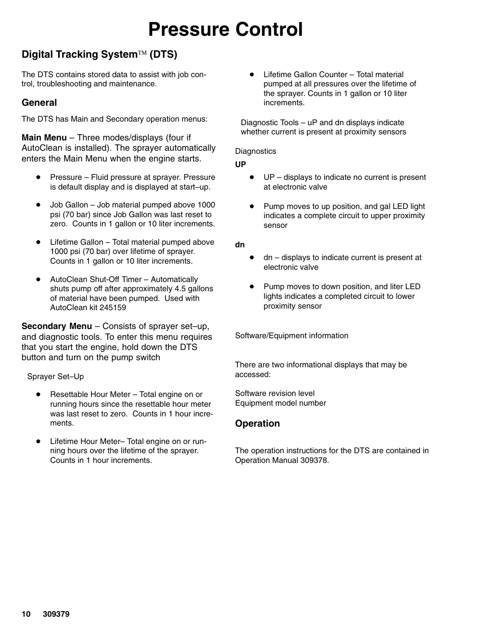Pressure control, Digital tracking system  (dts) | Hitachi HYDRAMAX 309379 User Manual | Page 10 / 32