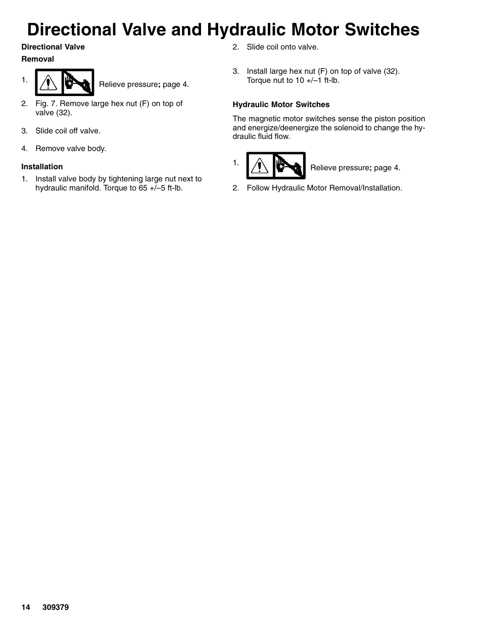 Directional valve and hydraulic motor switches | Hitachi HYDRAMAX 309379 User Manual | Page 14 / 32