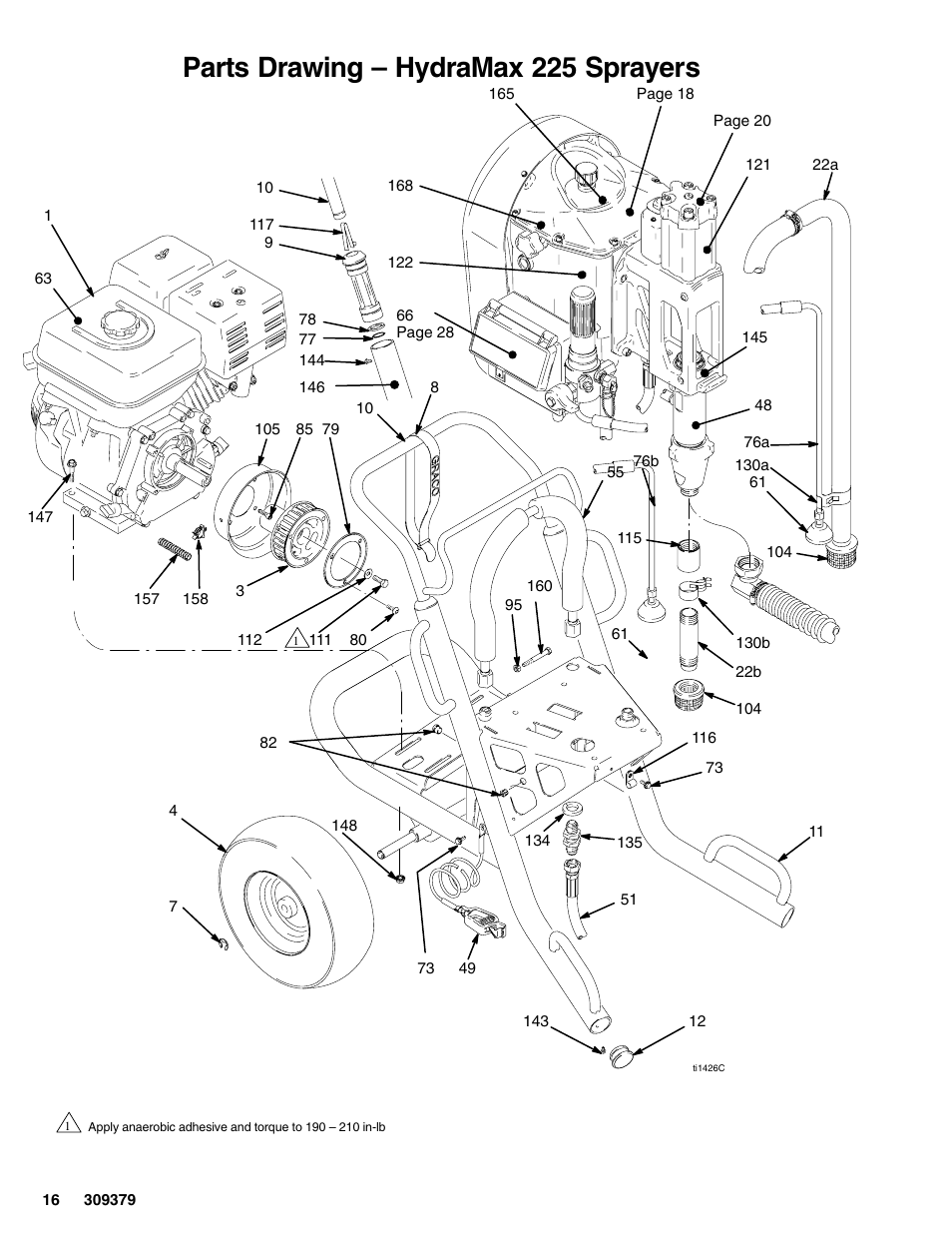 Parts drawing – hydramax 225 sprayers | Hitachi HYDRAMAX 309379 User Manual | Page 16 / 32