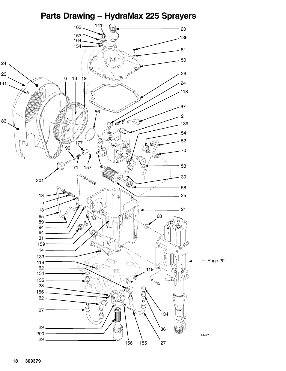 Parts drawing – hydramax 225 sprayers | Hitachi HYDRAMAX 309379 User Manual | Page 18 / 32