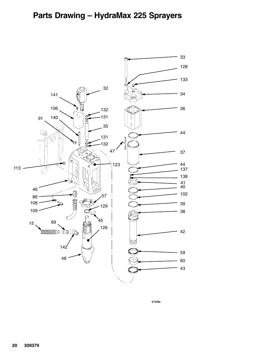 Parts drawing – hydramax 225 sprayers | Hitachi HYDRAMAX 309379 User Manual | Page 20 / 32