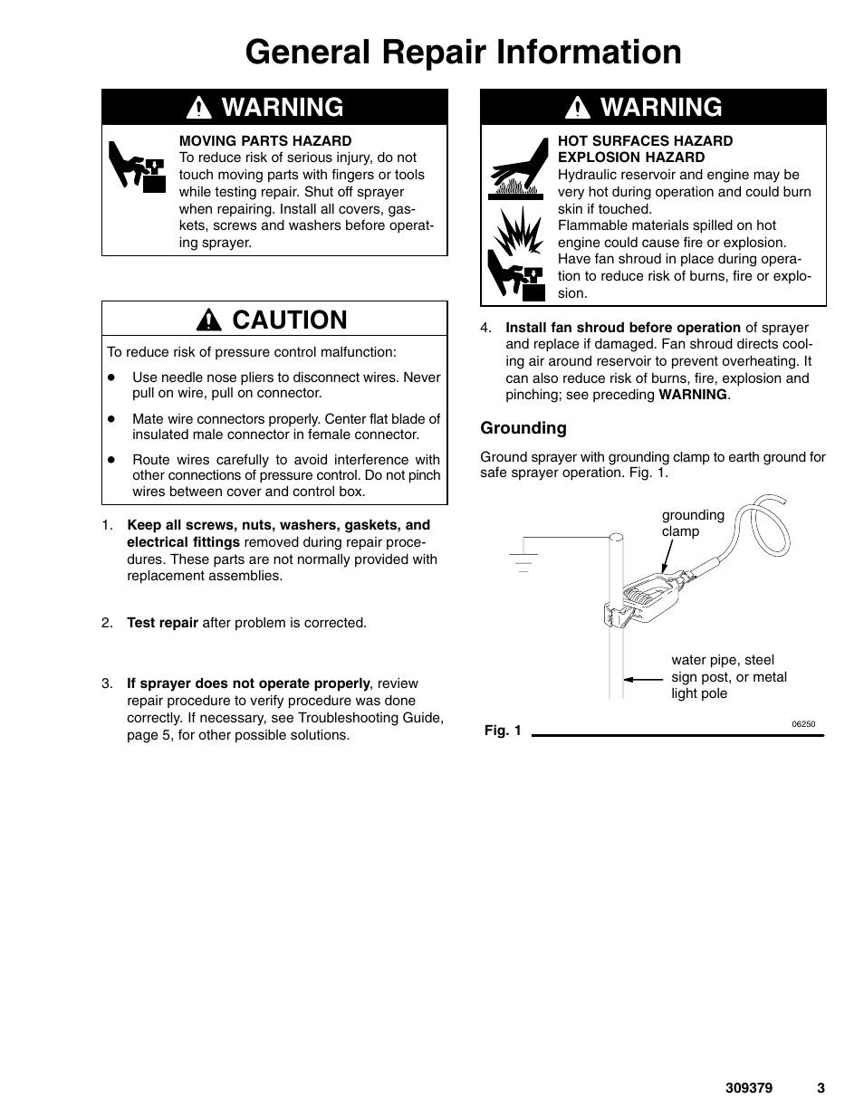 General repair information, Warning, Caution | Hitachi HYDRAMAX 309379 User Manual | Page 3 / 32