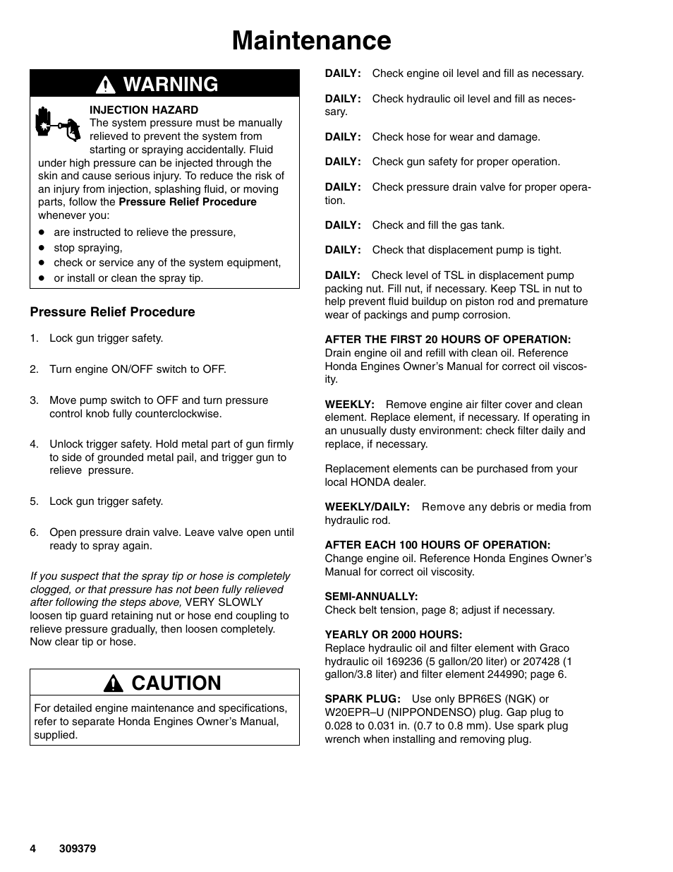 Maintenance, Warning, Caution | Hitachi HYDRAMAX 309379 User Manual | Page 4 / 32