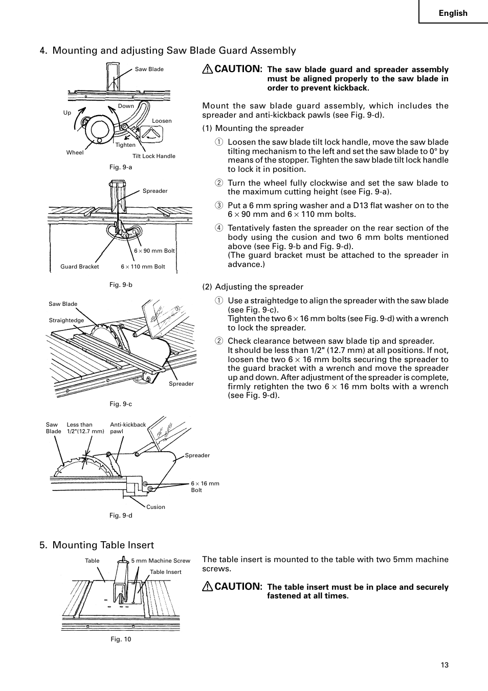 Mounting table insert, Caution | Hitachi C 10RA2 User Manual | Page 13 / 85