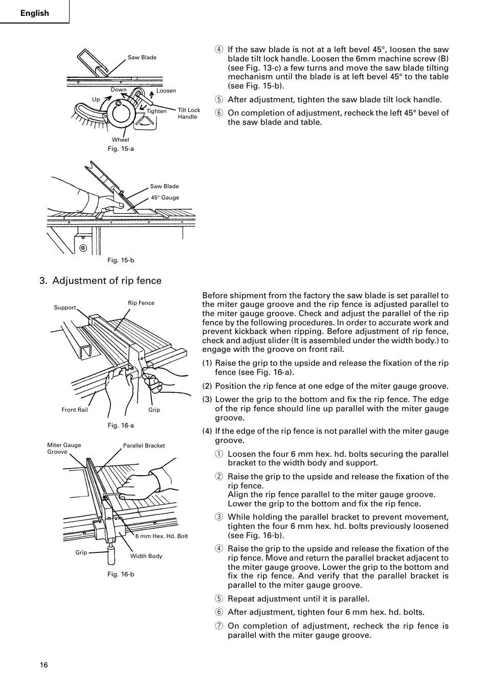 Adjustment of rip fence | Hitachi C 10RA2 User Manual | Page 16 / 85