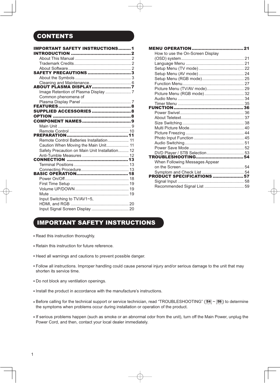 Hitachi 42PD8800TA User Manual | Page 2 / 62