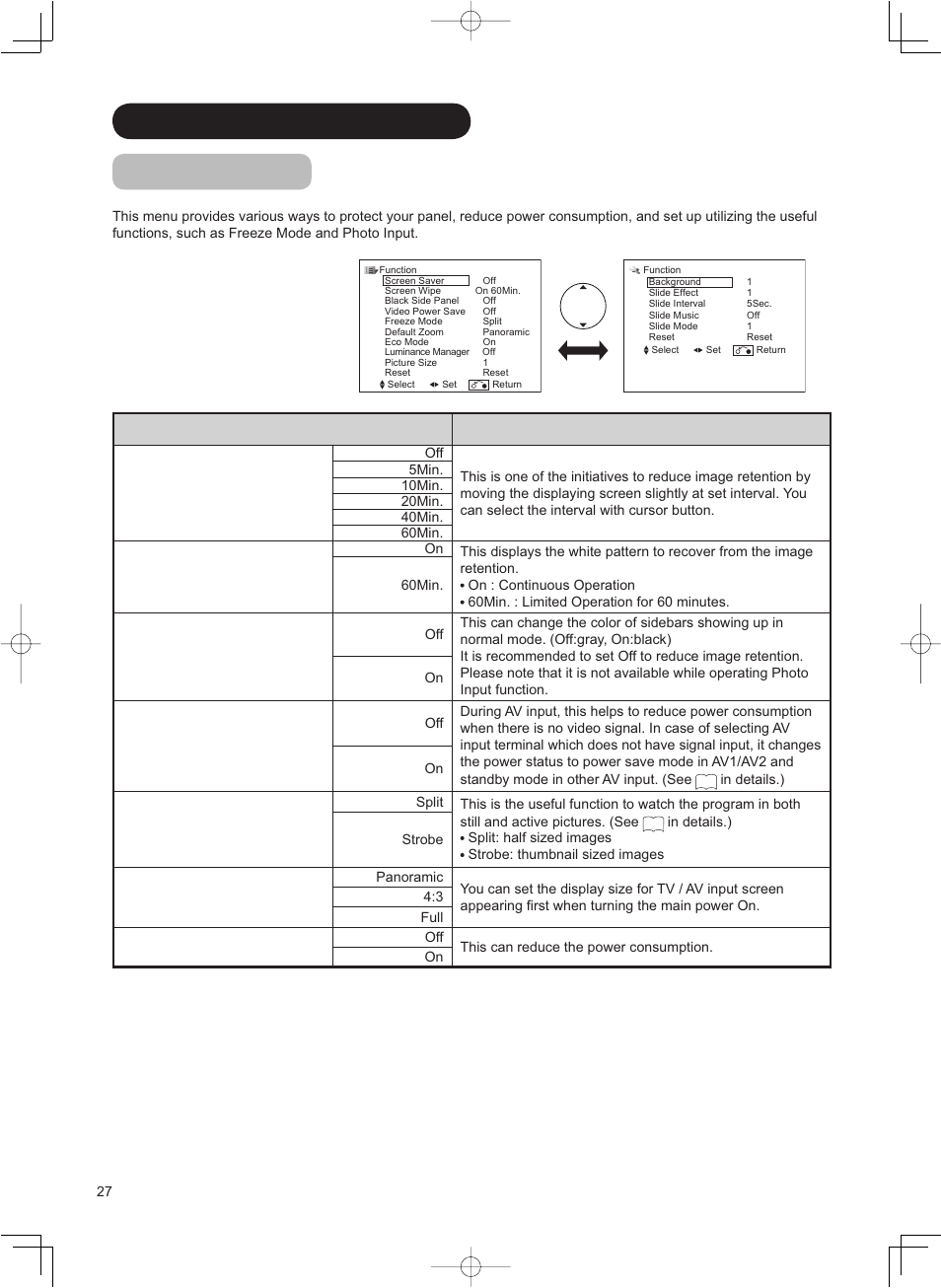 Menu operation (continued) function menu | Hitachi 42PD8800TA User Manual | Page 28 / 62