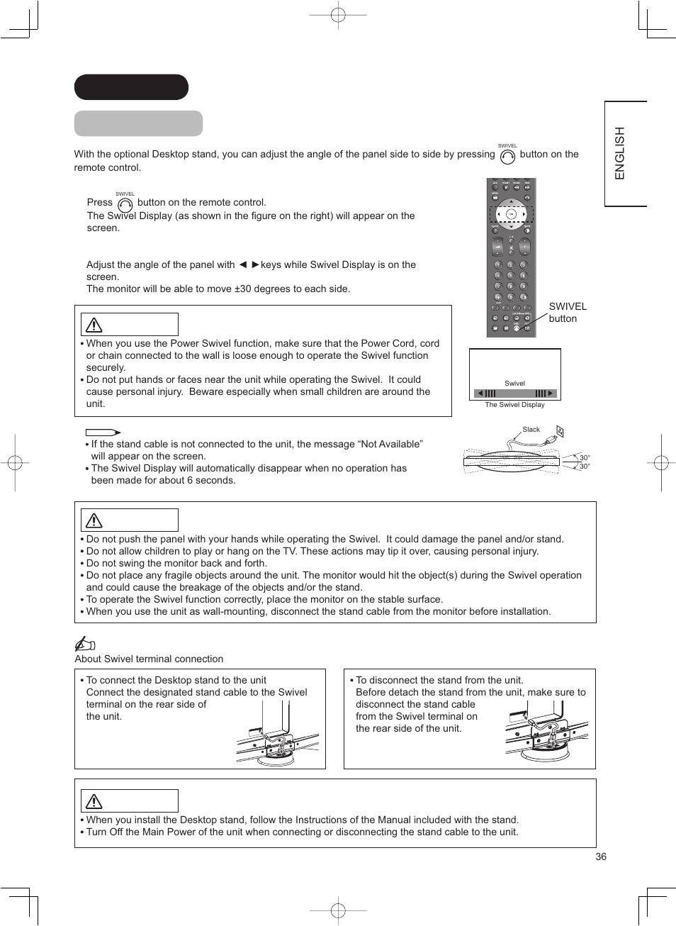 Function power swivel, Caution | Hitachi 42PD8800TA User Manual | Page 37 / 62
