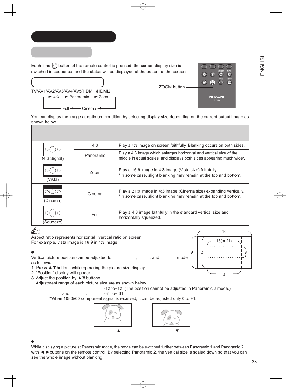 Function (continued) size switching | Hitachi 42PD8800TA User Manual | Page 39 / 62