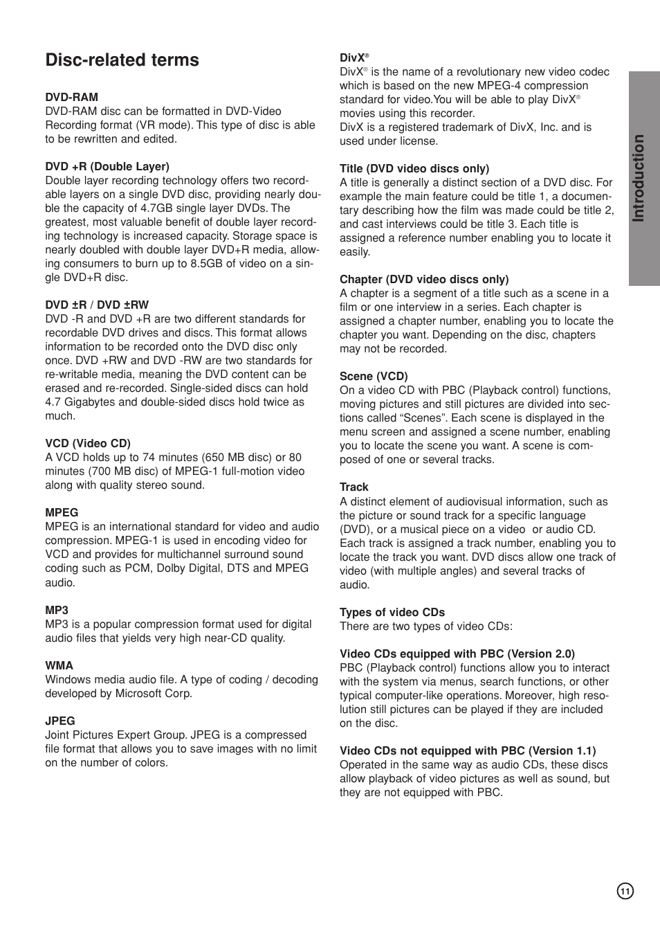 Disc-related terms, Intr oduction | Hitachi DV-DS81E User Manual | Page 11 / 76