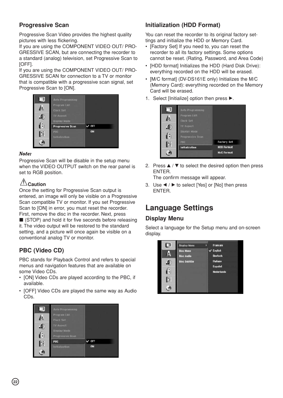 Language settings | Hitachi DV-DS81E User Manual | Page 22 / 76