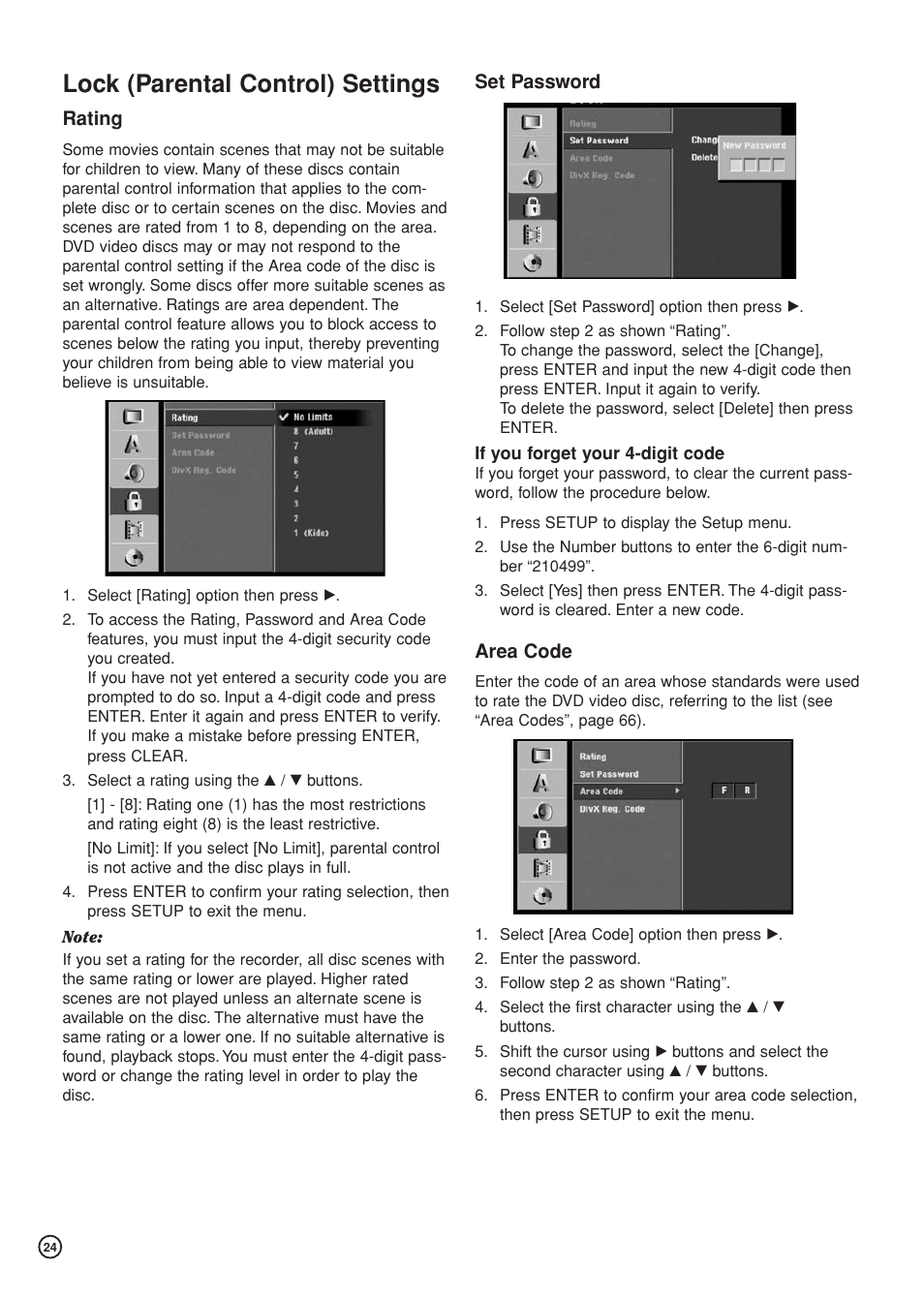 Lock (parental control) settings | Hitachi DV-DS81E User Manual | Page 24 / 76