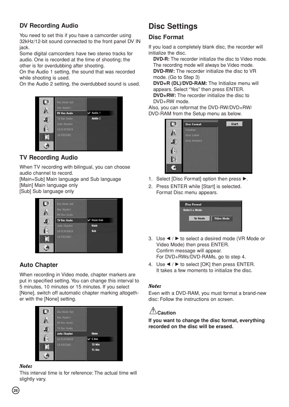 Disc settings | Hitachi DV-DS81E User Manual | Page 26 / 76