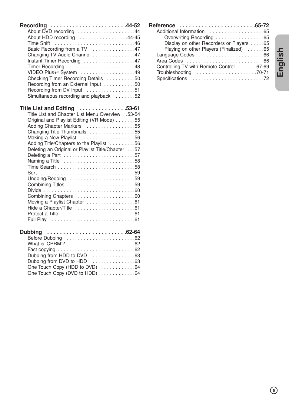 English | Hitachi DV-DS81E User Manual | Page 5 / 76