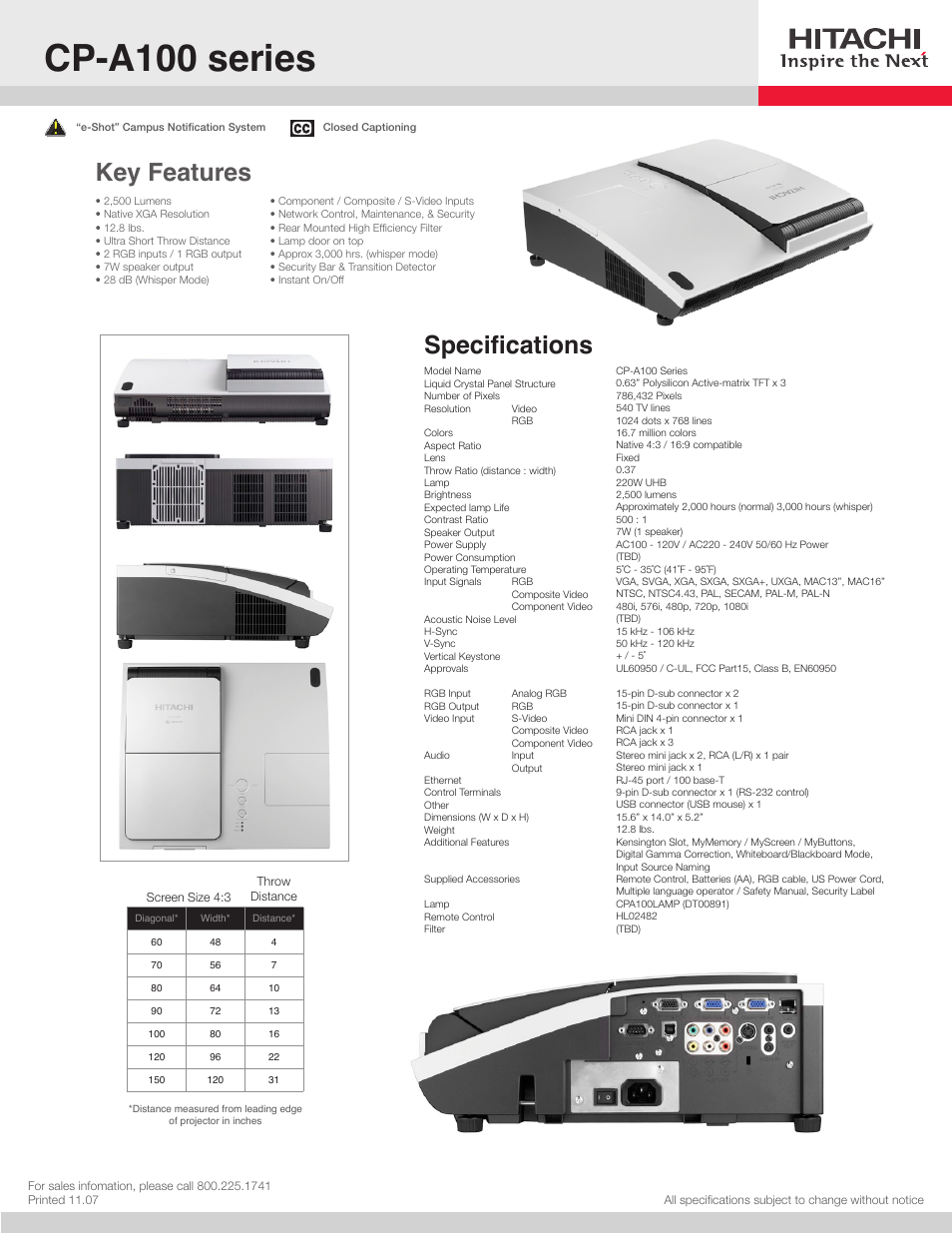 Hitachi CP-A100 User Manual | 1 page