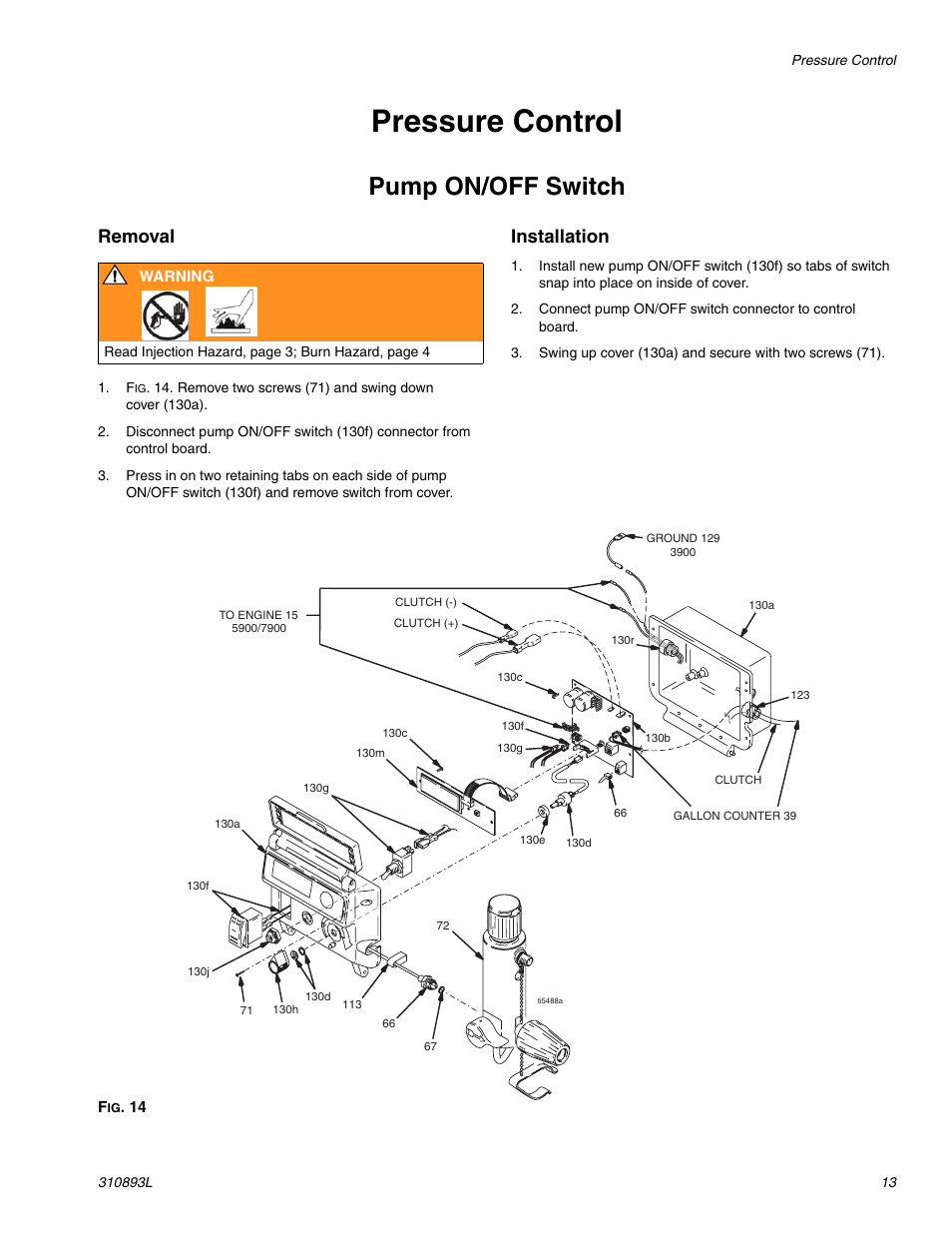 Pressure control, Pump on/off switch, Removal | Installation | Hitachi GMAX II 3900 User Manual | Page 13 / 32