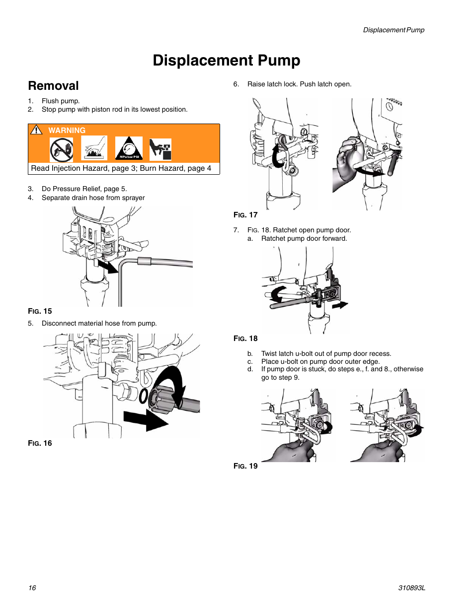 Displacement pump, E 16, Removal | Hitachi GMAX II 3900 User Manual | Page 16 / 32