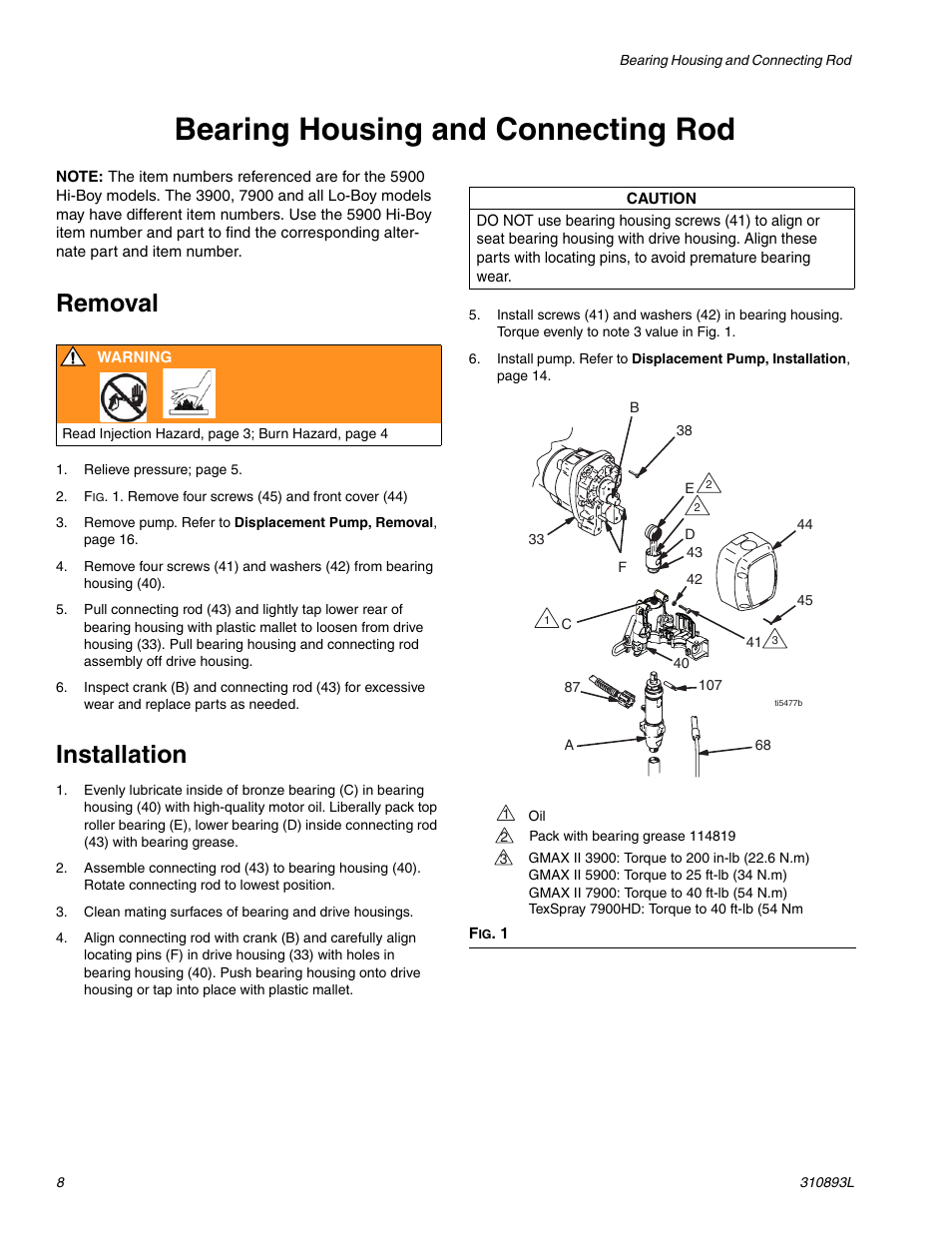 Bearing housing and connecting rod, Removal, Installation | Hitachi GMAX II 3900 User Manual | Page 8 / 32