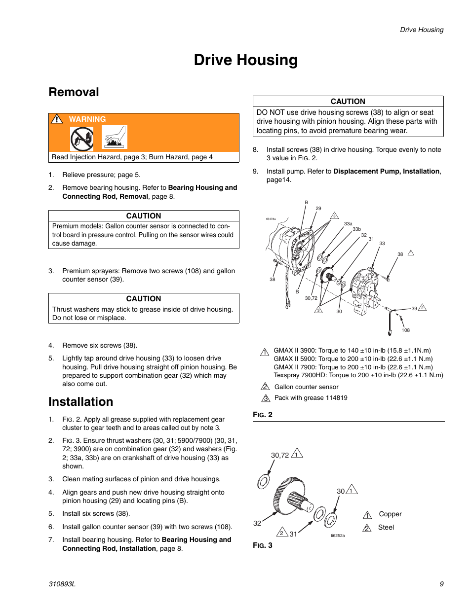 Drive housing, Ge 9, Removal | Installation | Hitachi GMAX II 3900 User Manual | Page 9 / 32